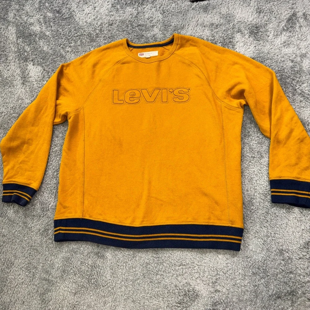 Levi's Men 3LGLK1944 Crewneck Sweatshirt Large Mustard Yellow Raglan Cotton